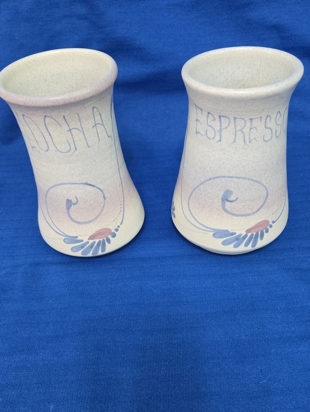 Hand Made Hand-Painted Ceramic Mugs — Set of 2 in Cream and Soft Blue